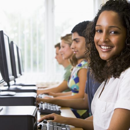 College students in a computer lab Windows 8 Training Course